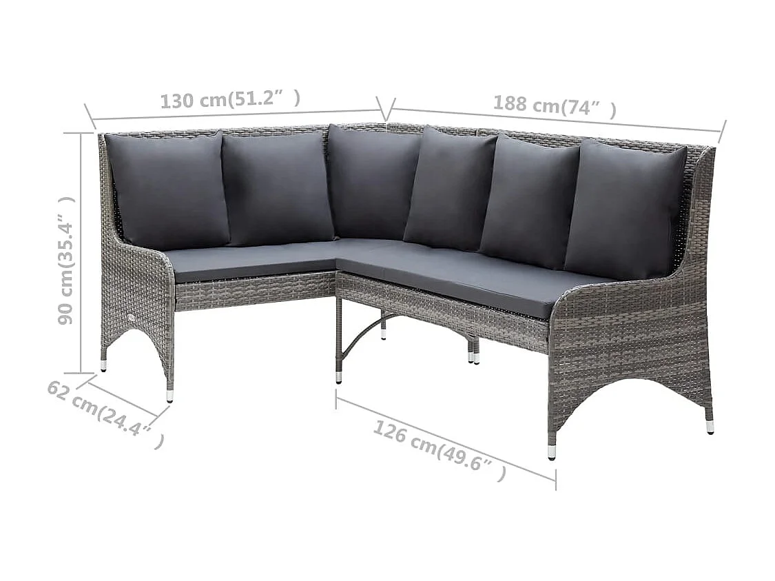 Canapés d'angle de jardin 2 pcs Résine tressée Gris
