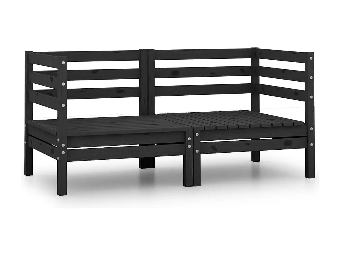 2-Sitzer-Gartensofa Schwarz Massives Kiefernholz