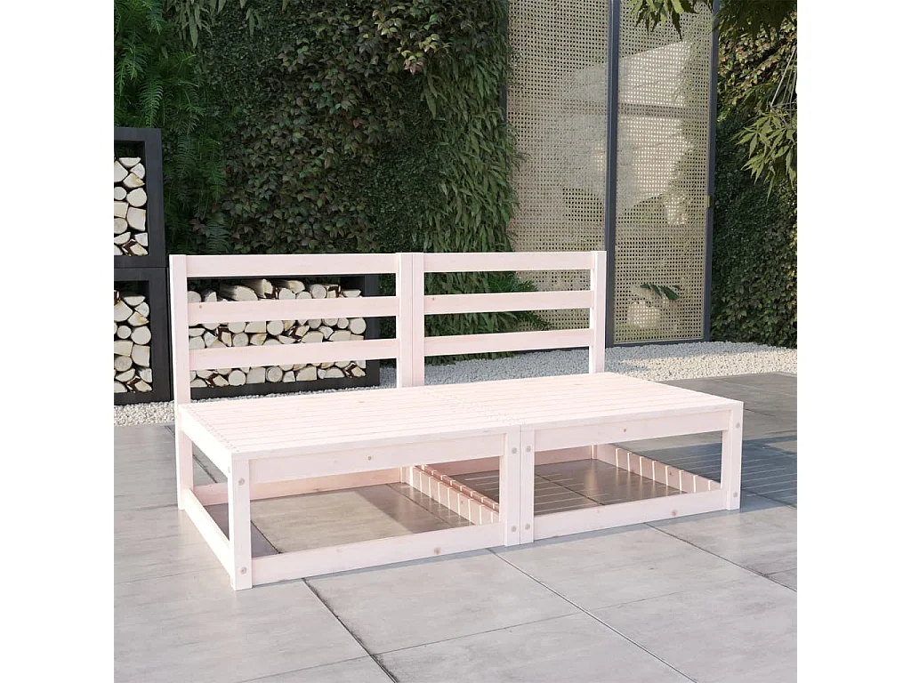Sofá de jardín de 2 plazas Blanco Madera maciza de pino