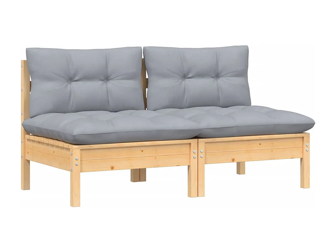 Sofá de jardín de 2 plazas y cojines grises Madera maciza de pino
