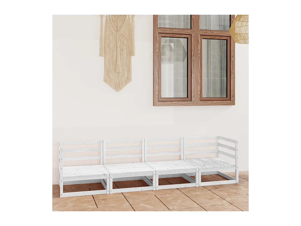 Divano da giardino a 4 posti Bianco Legno di pino massiccio