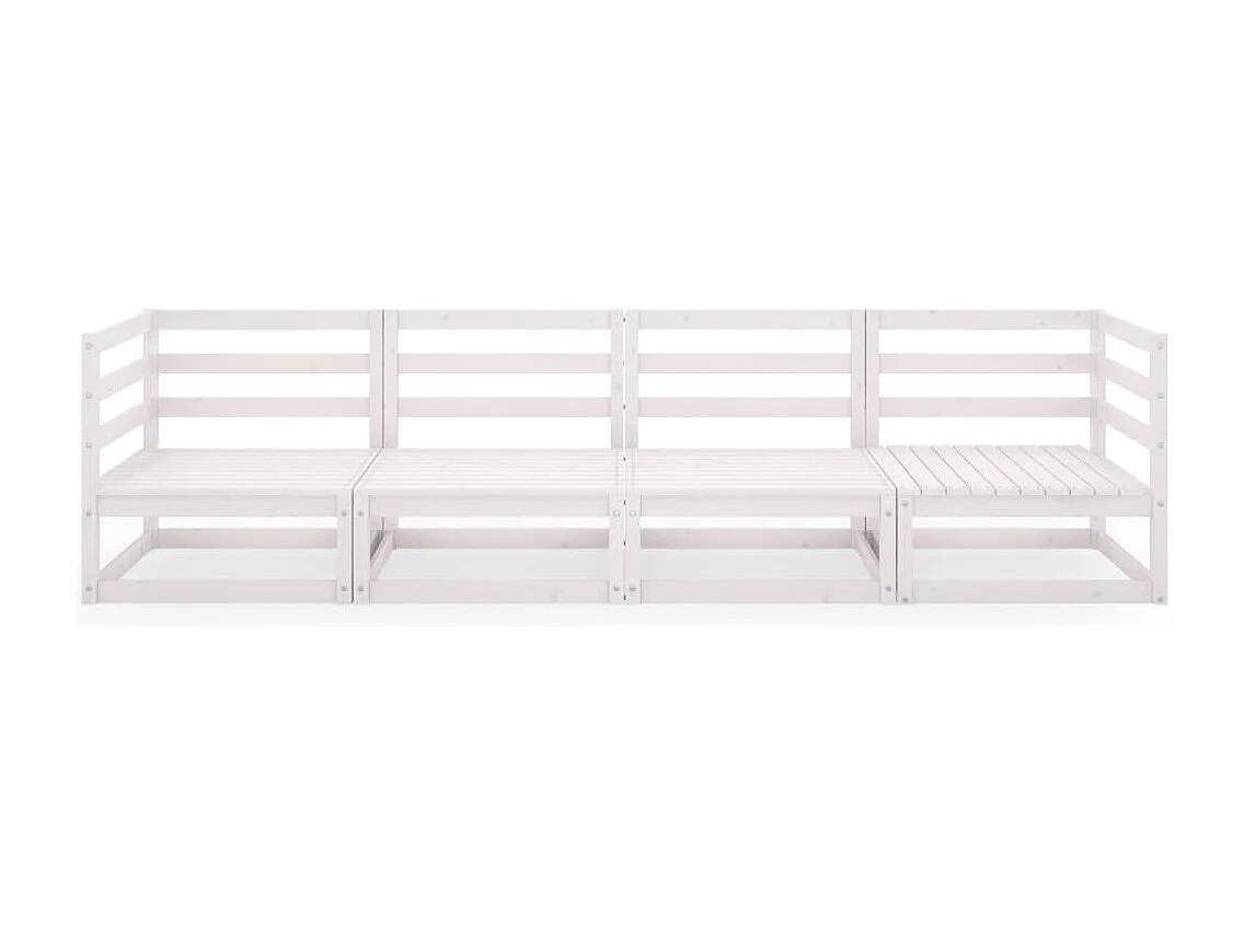 Canapé à 4 places de jardin Blanc Bois de pin solide