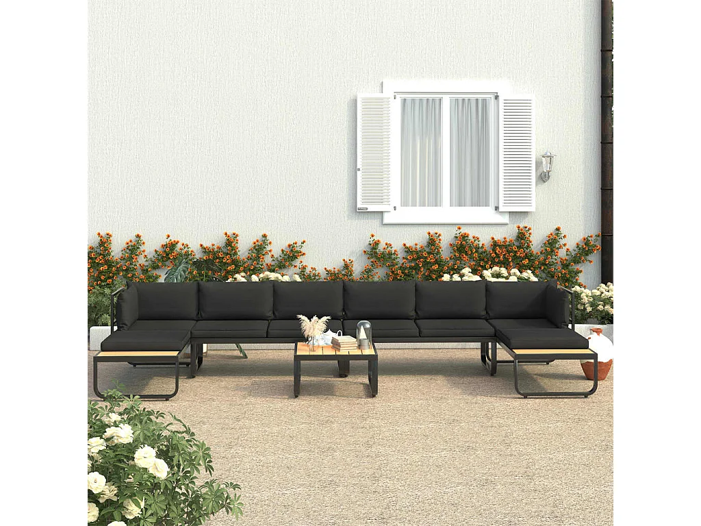 Canapé d'angle de jardin à 5 places avec coussins Aluminium WPC