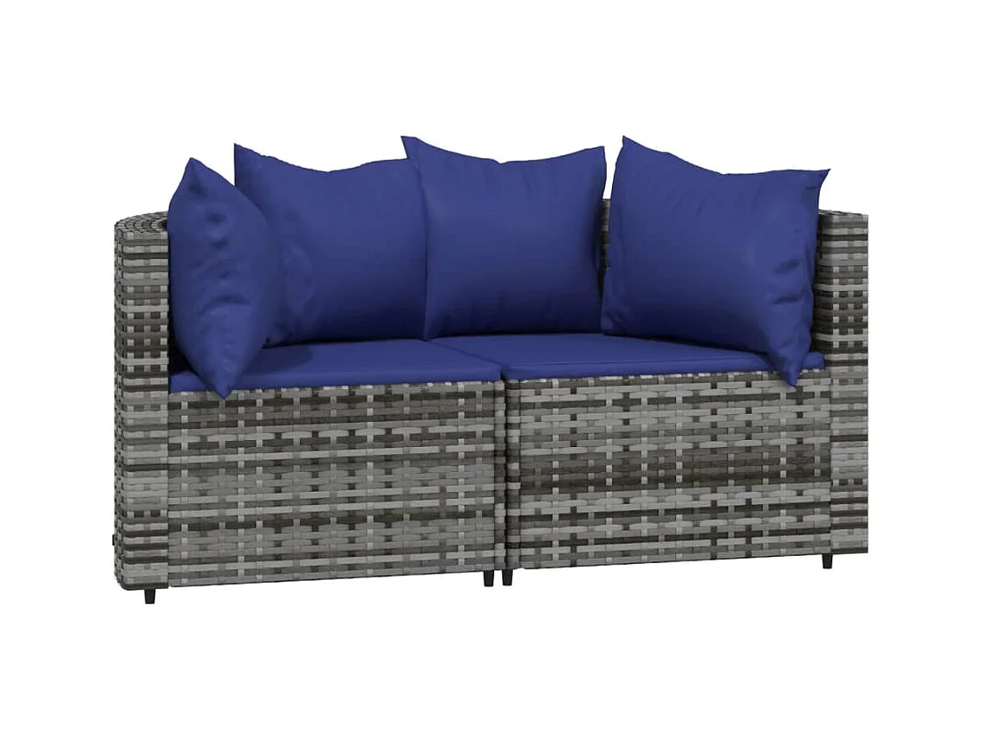 Canapés d'angle de jardin et coussins 2 pcs gris résine tressée