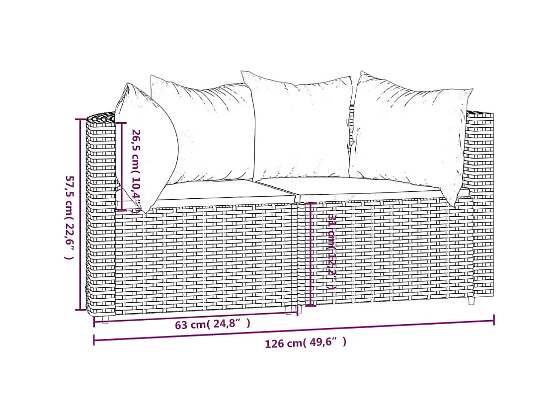 Canapés d'angle de jardin et coussins 2 pcs gris résine tressée