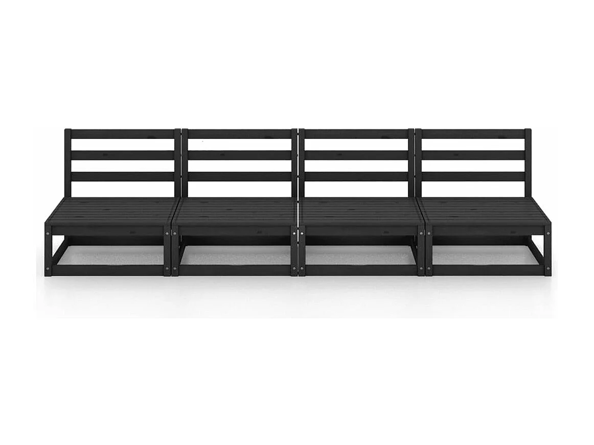 Canapé à 4 places de jardin Noir Bois de pin solide