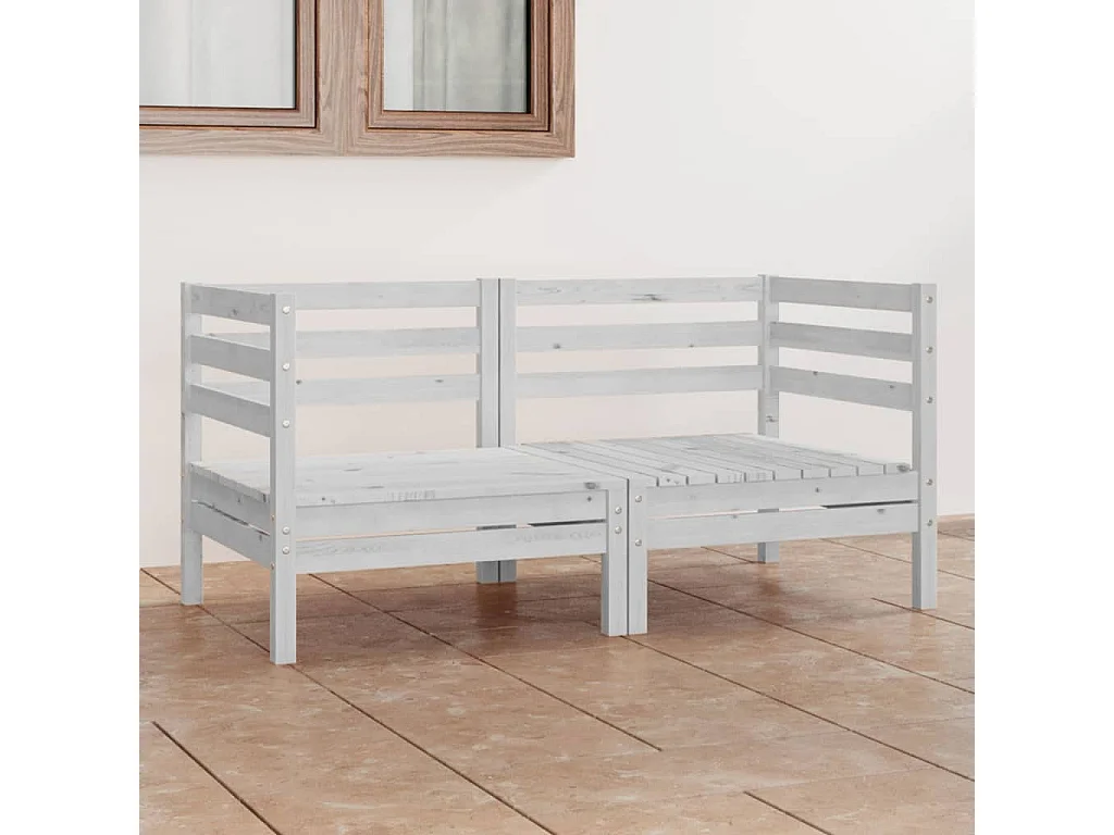 Sofá de jardim de 2 lugares Branco Madeira maciça de pinho