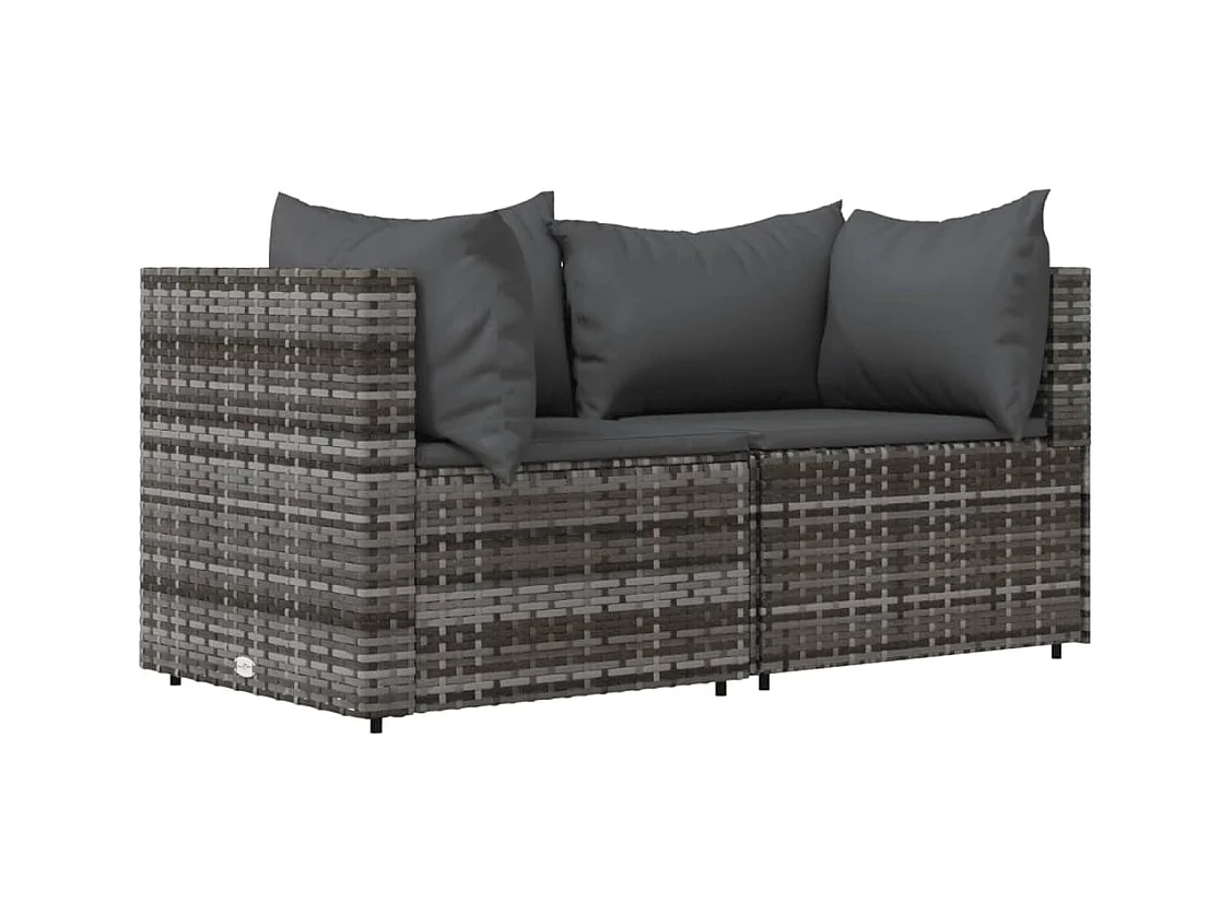 Canapés d'angle de jardin et coussins 2 pcs gris résine tressée