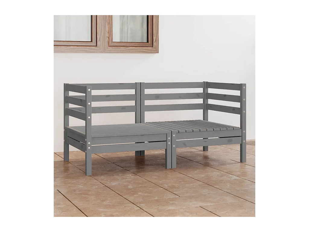 Sofá de jardín de 2 plazas Gris Madera maciza de pino
