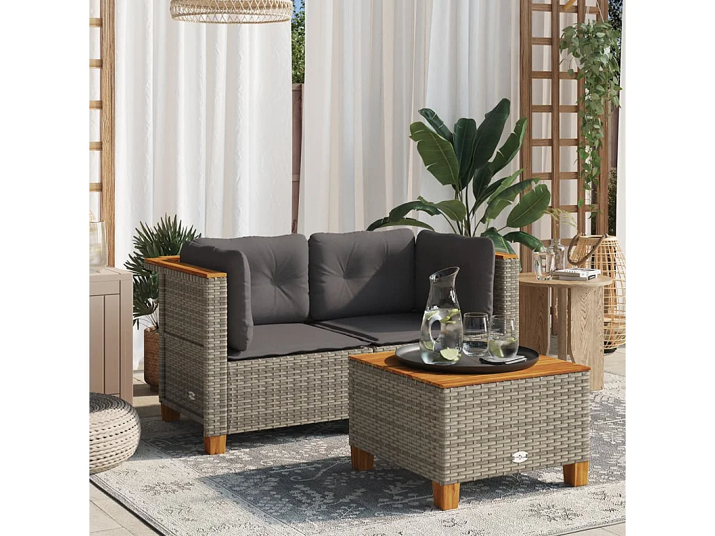 Garten-Ecksofas und Kissen, 2 Stück, graues Kunstharzgeflecht