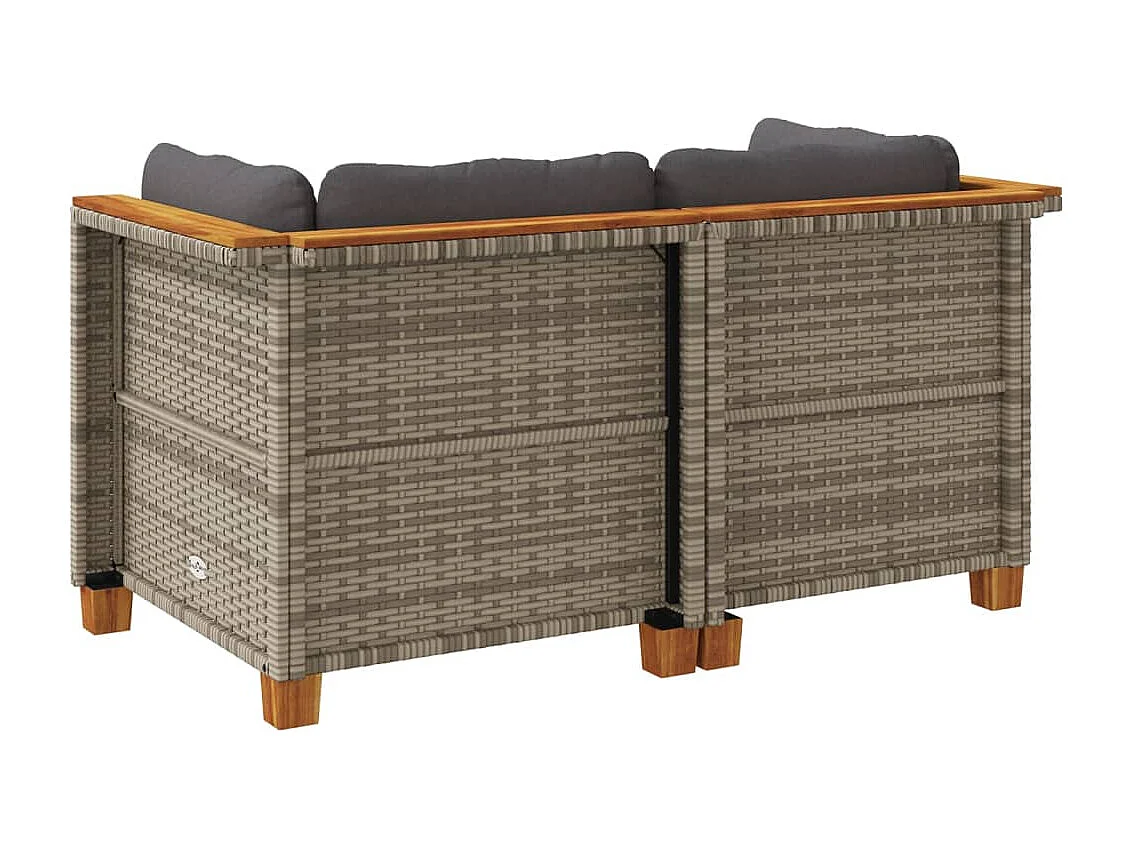 Garten-Ecksofas und Kissen, 2 Stück, graues Kunstharzgeflecht