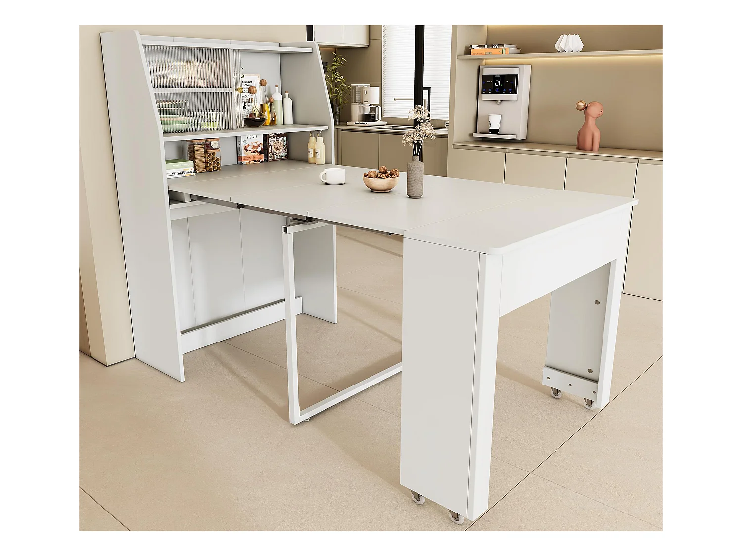 Buffet、Meuble de bar escamotable - avec compartiments au-dessus - style moderne - Blanc