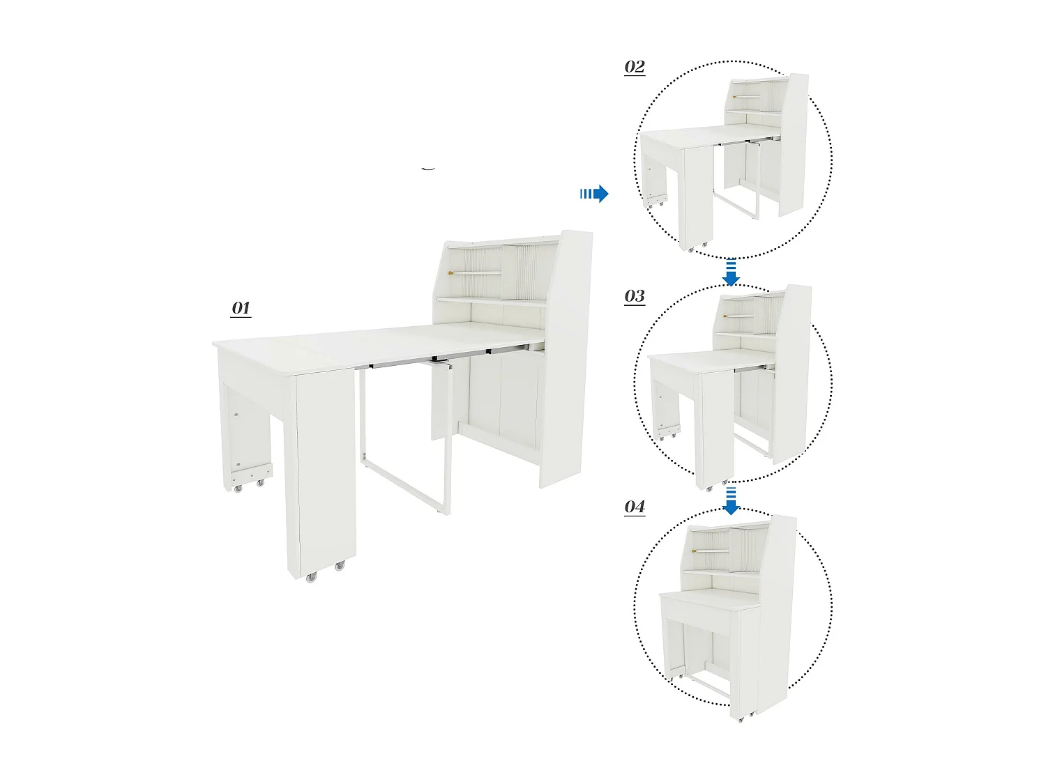 Buffet、Meuble de bar escamotable - avec compartiments au-dessus - style moderne - Blanc