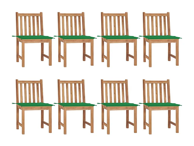 Chaises de jardin 8 pcs avec coussins Bois de teck massif