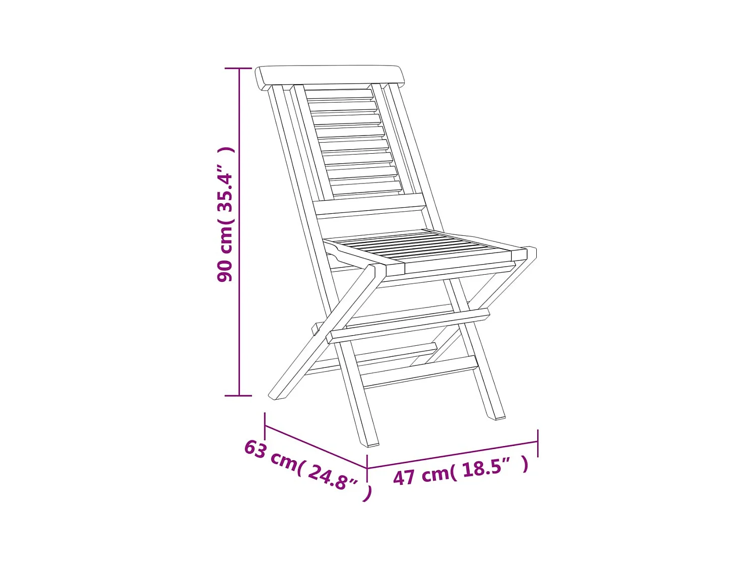 Chaises de jardin pliantes lot de 8 47x63x90cm bois massif teck