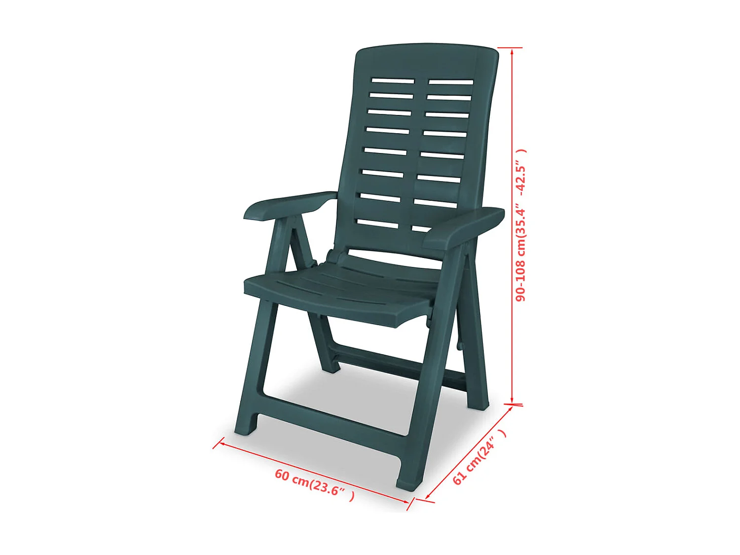 2 sedie da giardino reclinabili in plastica verde