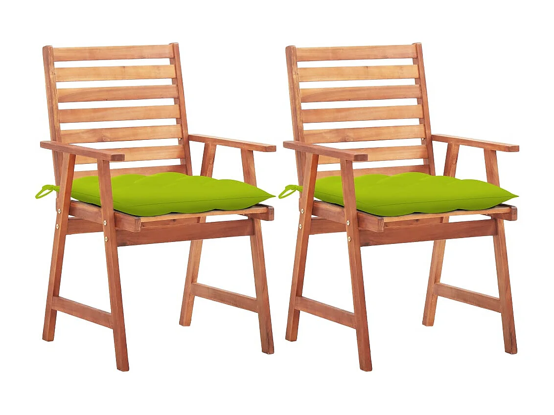 Chaises à dîner d'extérieur 2 pcs avec coussins Acacia massif