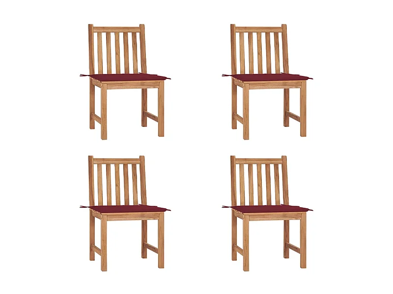 Chaises de jardin 4 pcs avec coussins Bois de teck massif