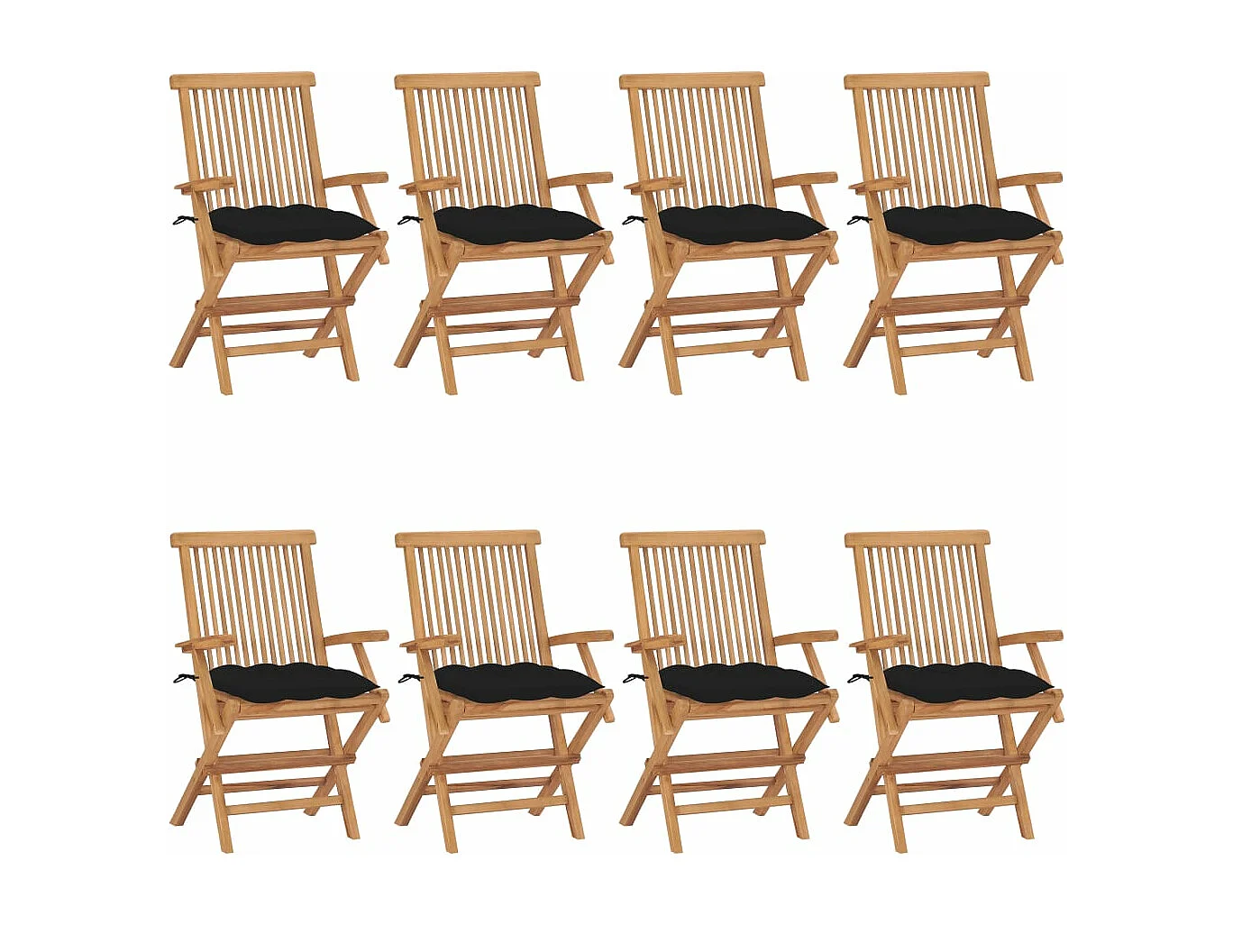 Set di 8 sedie da giardino con cuscini neri in legno massello di teak