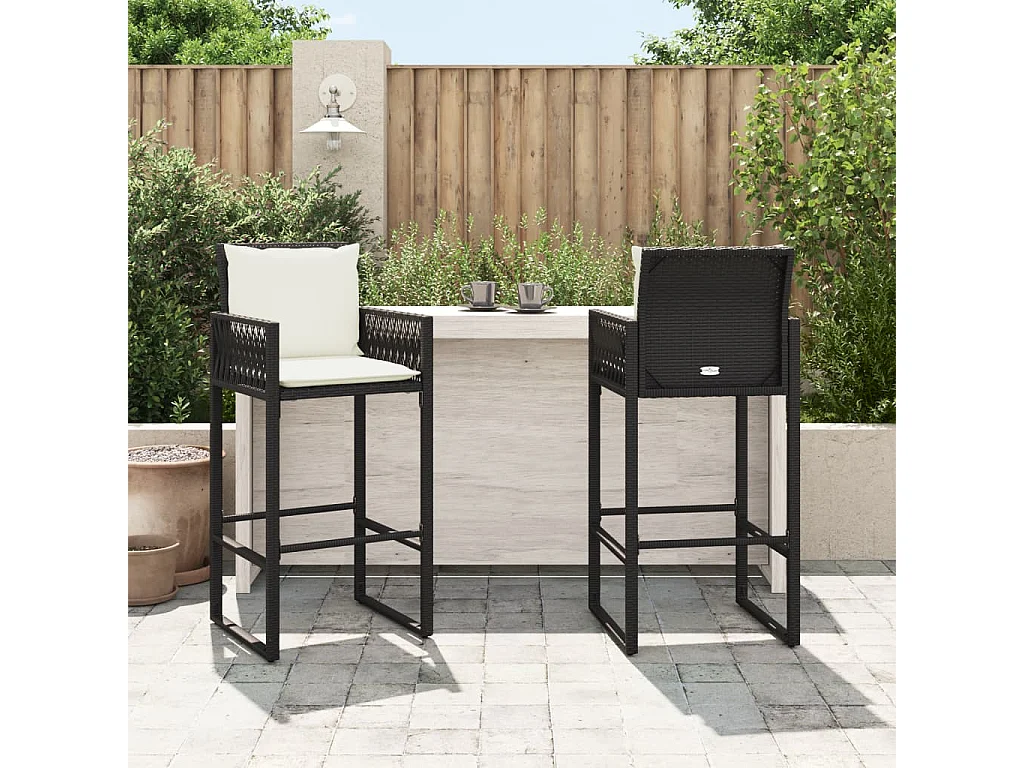 Tuinbarkrukken kussens set van 2 zwart geweven hars