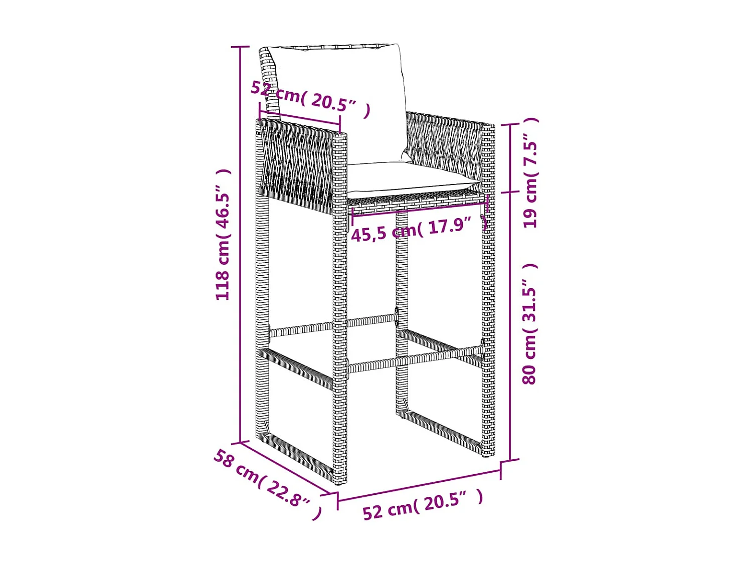 Tuinbarkrukken kussens set van 2 zwart geweven hars