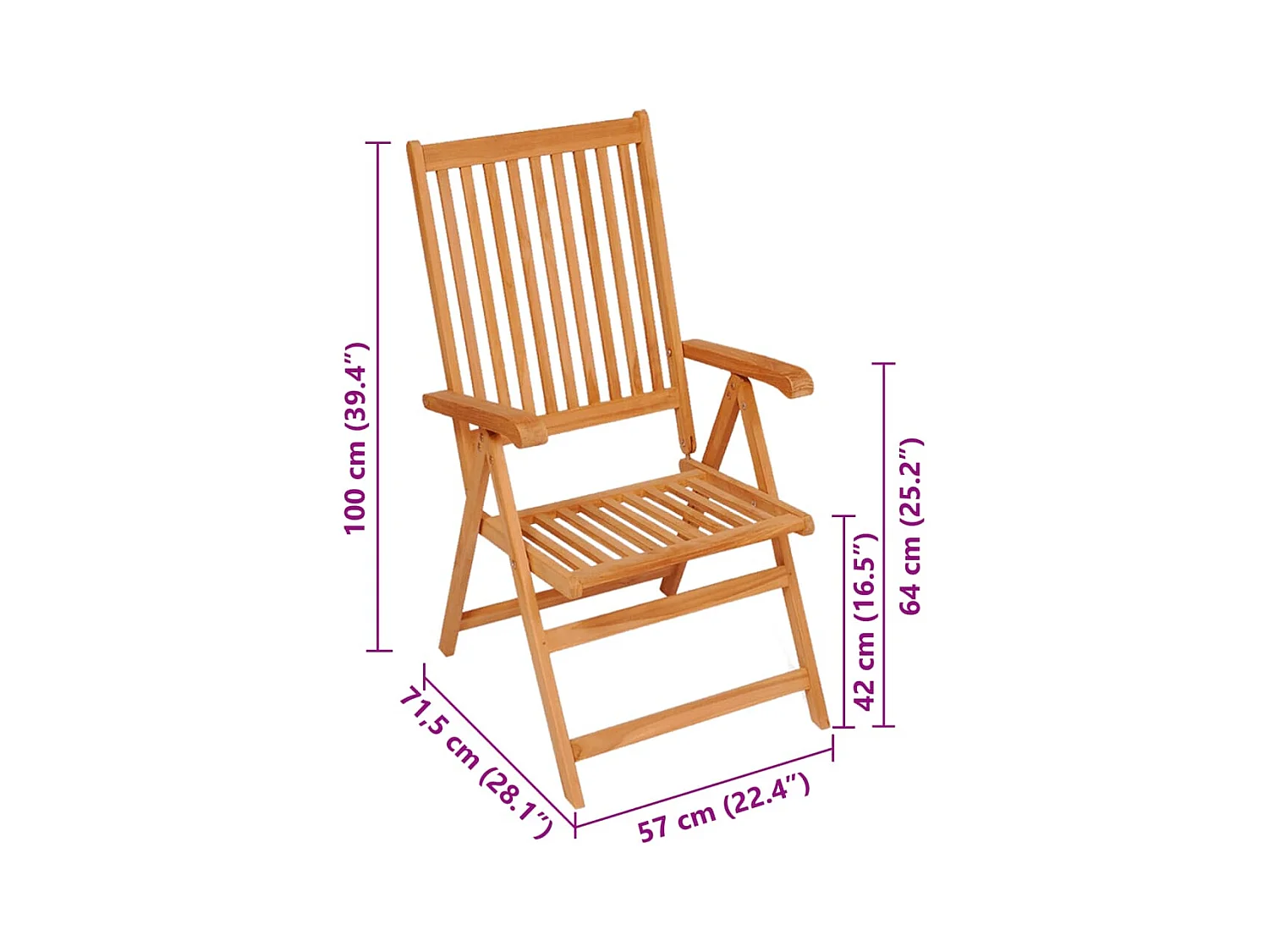 Set di 4 sedie da giardino con cuscini blu reale. Legno di teak