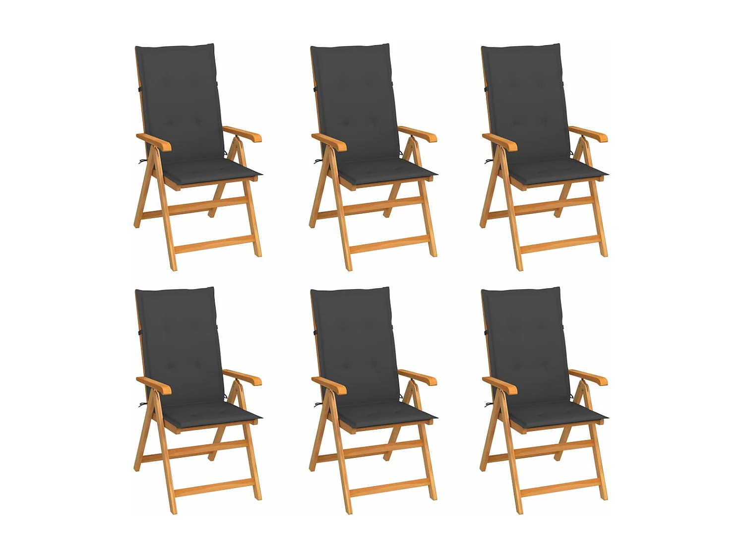 Chaises de jardin lot de 6 avec coussins anthracite Bois teck