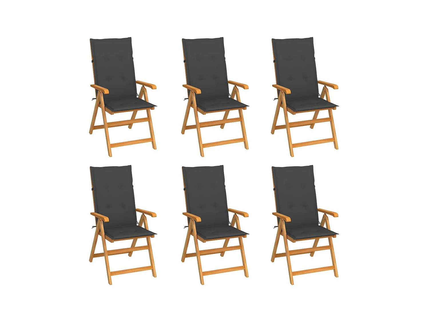 Set di 6 sedie da giardino con cuscini antracite. Legno di teak