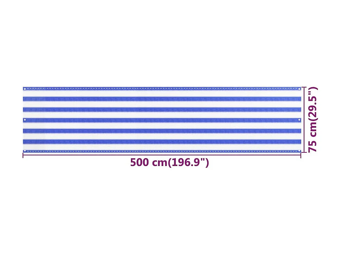 Écran de balcon Bleu et blanc 75x500 cm PEHD