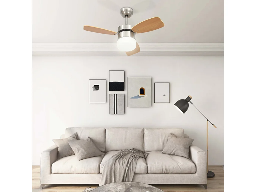 Ventilateur de plafond lampe et télécommande 76 cm Marron clair