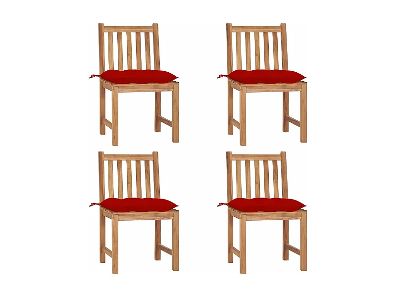 Chaises de jardin 4 pcs avec coussins Bois de teck massif