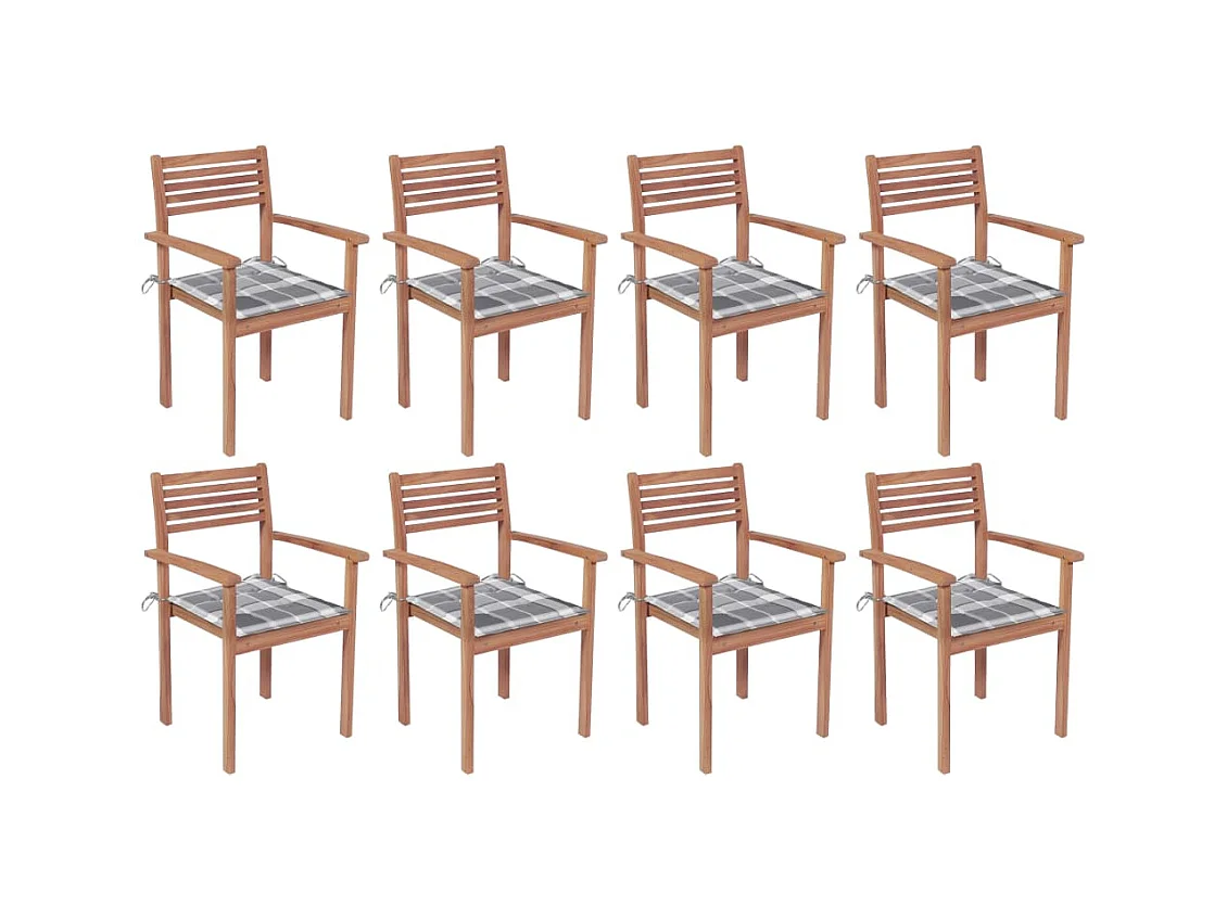 Stapelbare tuinstoelen met kussens 8 stuks Massief teakhout