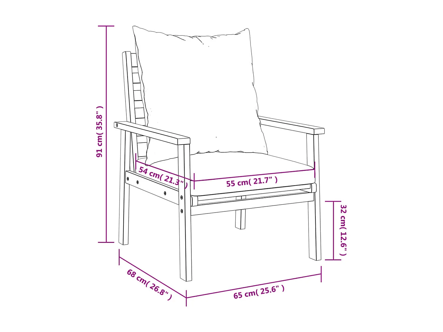 Juego de 2 sillones de jardín con cojín de madera maciza de acacia.