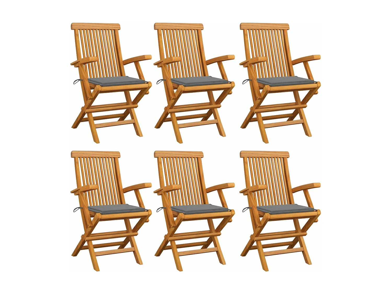 Set di 6 sedie da giardino con cuscini grigi in legno massello di teak
