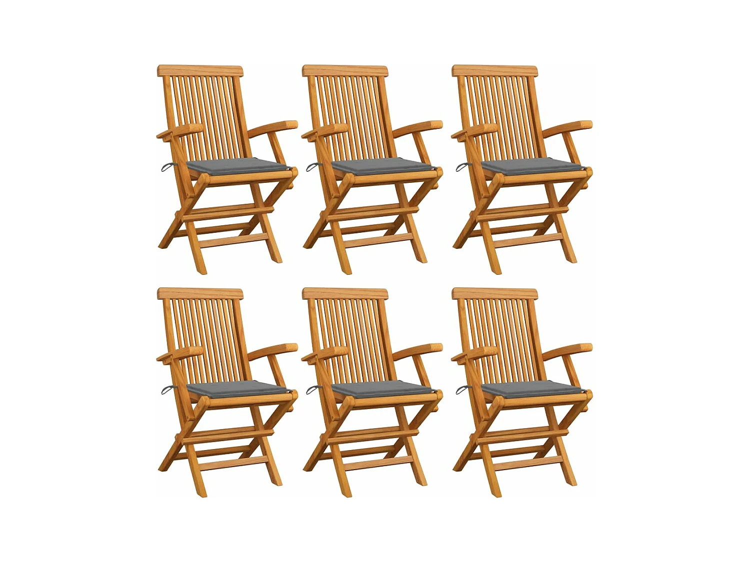 Chaises de jardin avec coussins gris lot de 6 Bois teck massif