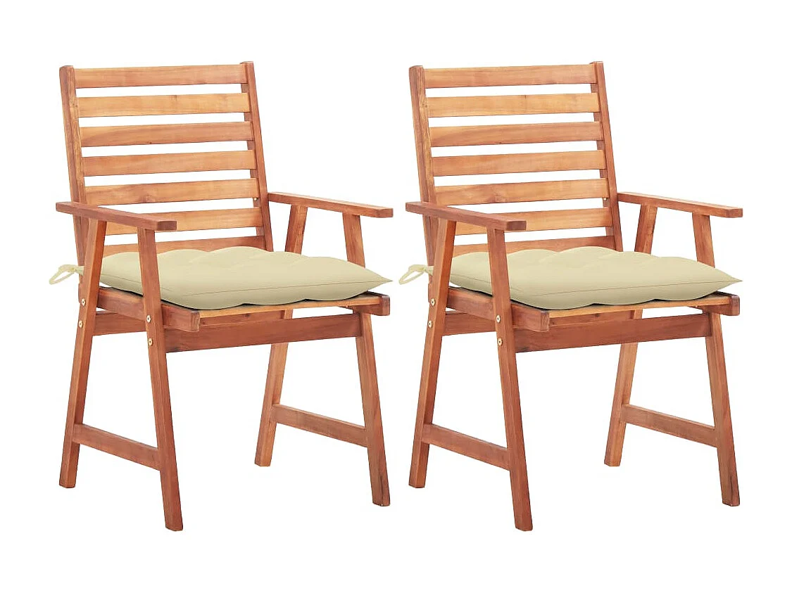 2 stuks buiteneetkamerstoelen met kussens van massief acaciahout