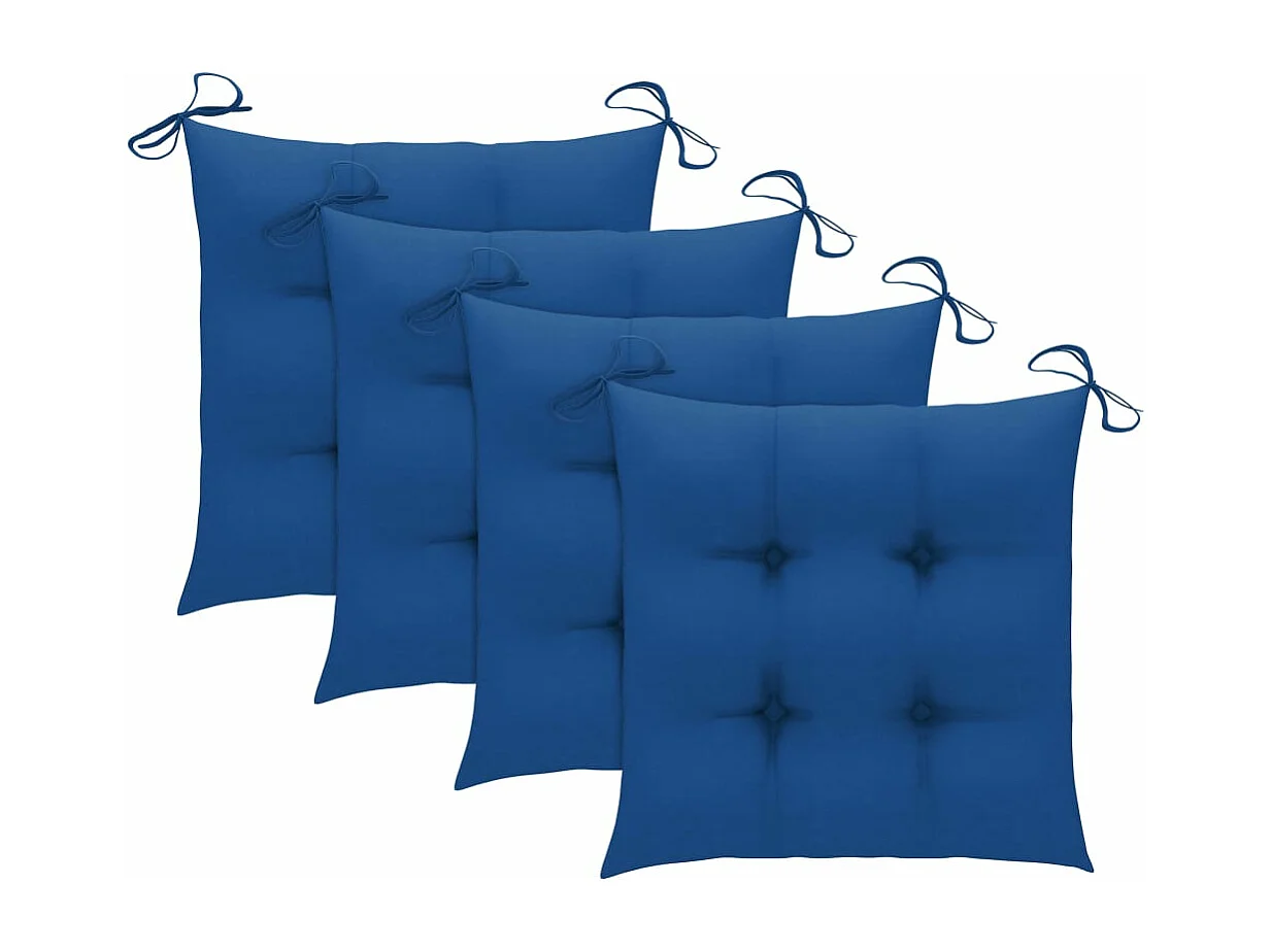 Gartenstühle mit blauen Kissen, 3 Stück, massives Teakholz