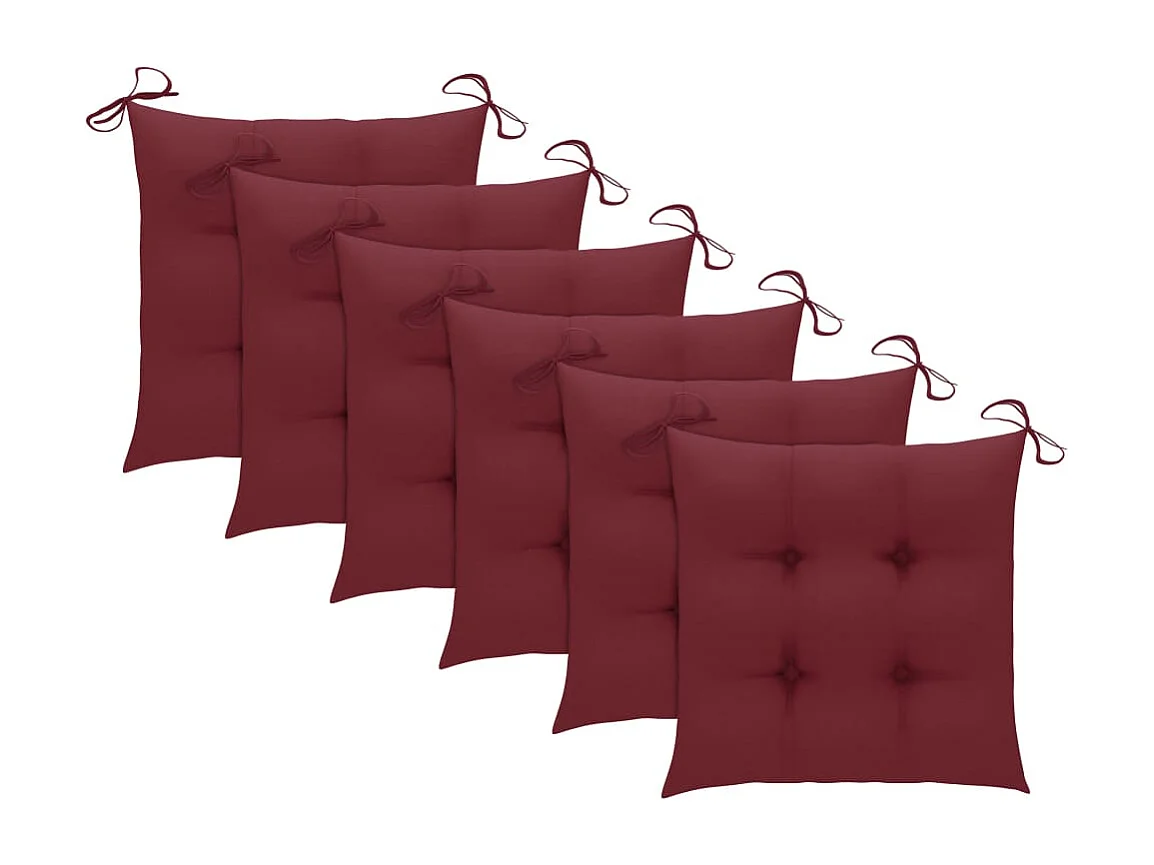 Chaises de jardin coussins rouge bordeaux lot de 6 Teck massif
