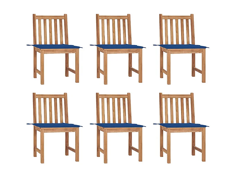 Chaises de jardin 6 pcs avec coussins Bois de teck massif