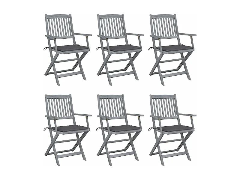 Chaises pliables d'extérieur 6 pcs avec coussins Bois d'acacia