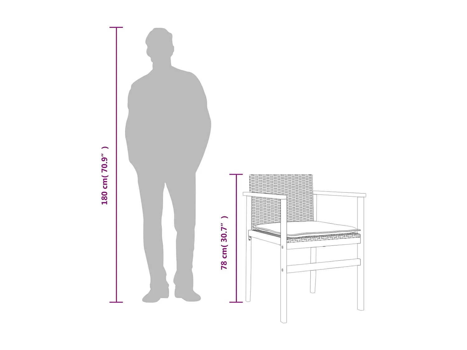 Chaises de jardin coussins lot de 2 noir résine tressée et bois