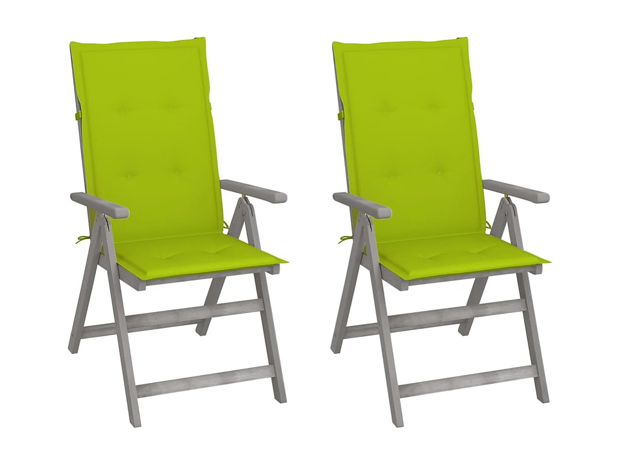 Chaises inclinables de jardin 2 pcs avec coussins Bois d'acacia