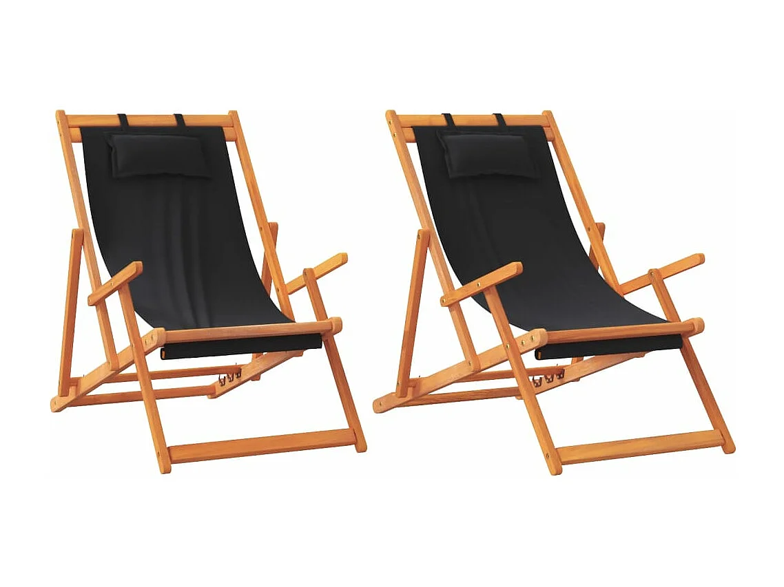 Opvouwbare strandstoelen set van 2 zwarte stof