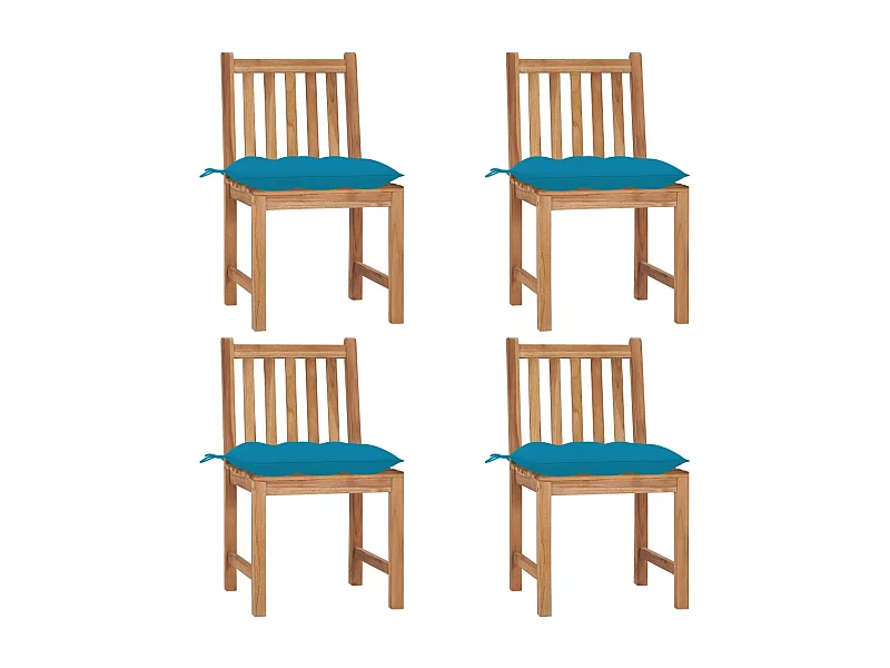 Chaises de jardin 4 pcs avec coussins Bois de teck massif