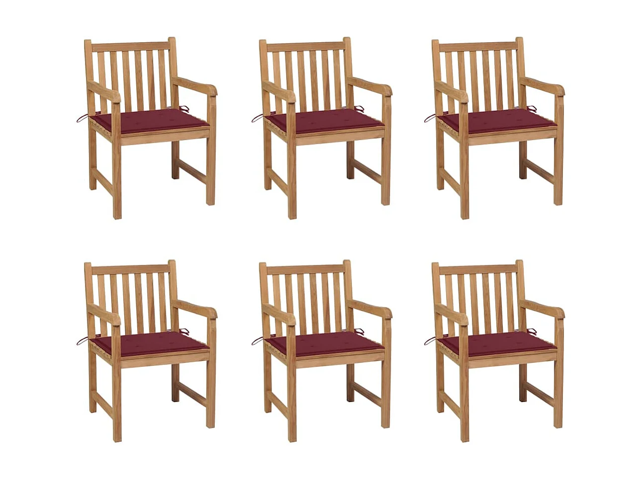 Chaises de jardin 6 pcs avec coussins bordeaux Bois de teck