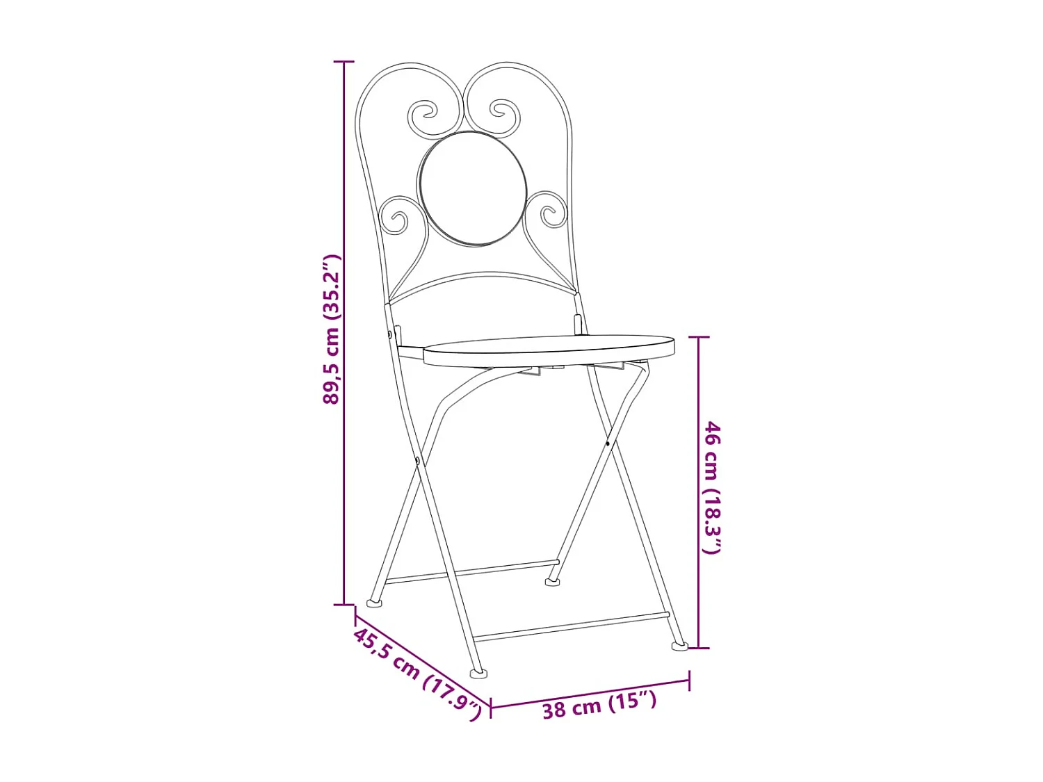 Chaises de bistrot pliables lot de 2 terre cuite céramique