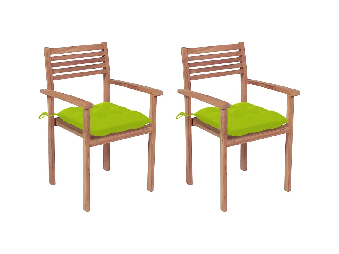 Chaises de jardin 2 pcs avec coussins vert vif Teck massif