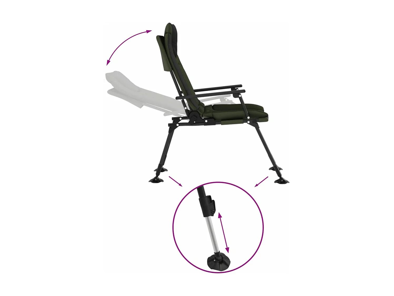 Chaise de pêche avec accoudoir pliable vert