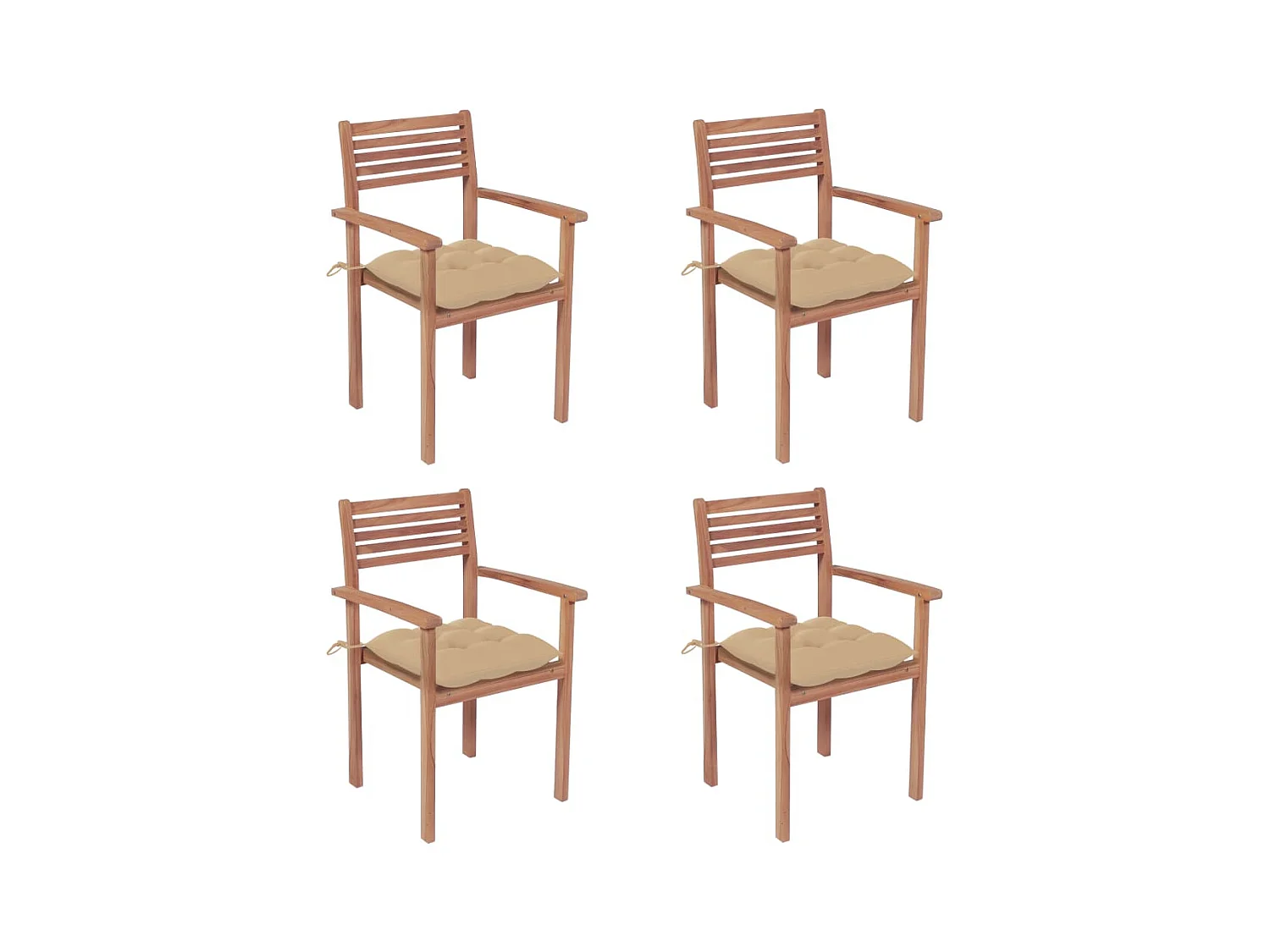 Chaises de jardin 4 pcs avec coussins beige Bois de teck solide