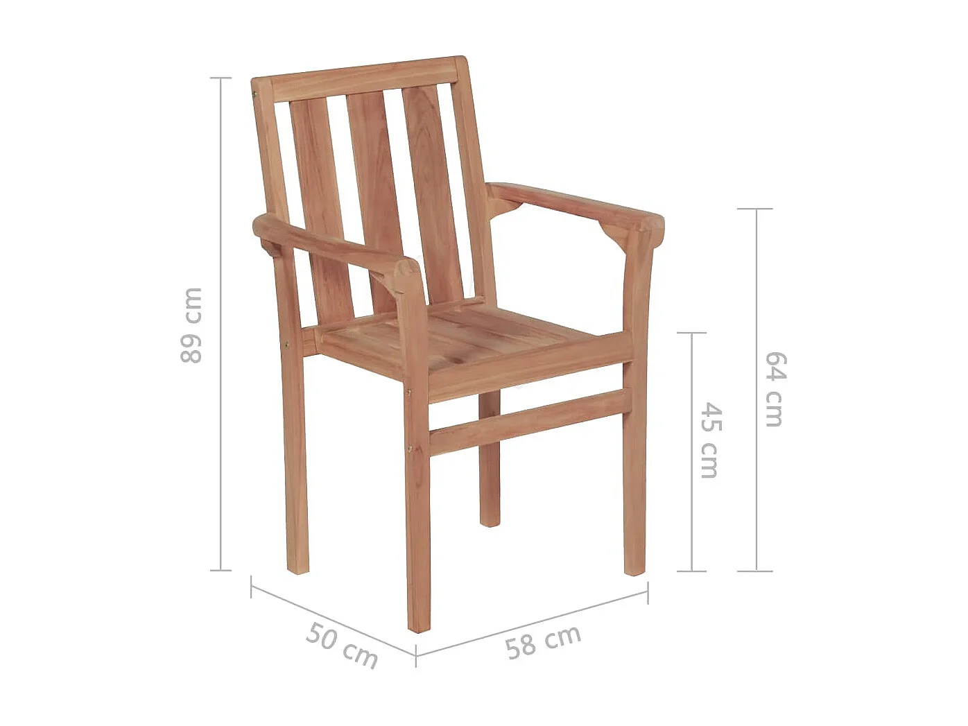Cadeiras de jardim empilháveis 2 unidades em madeira maciça de teca
